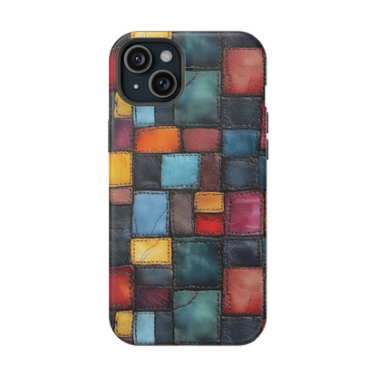 Coloerful Leather Patchwork MagSafe® Compatible Tough Case for iPhone