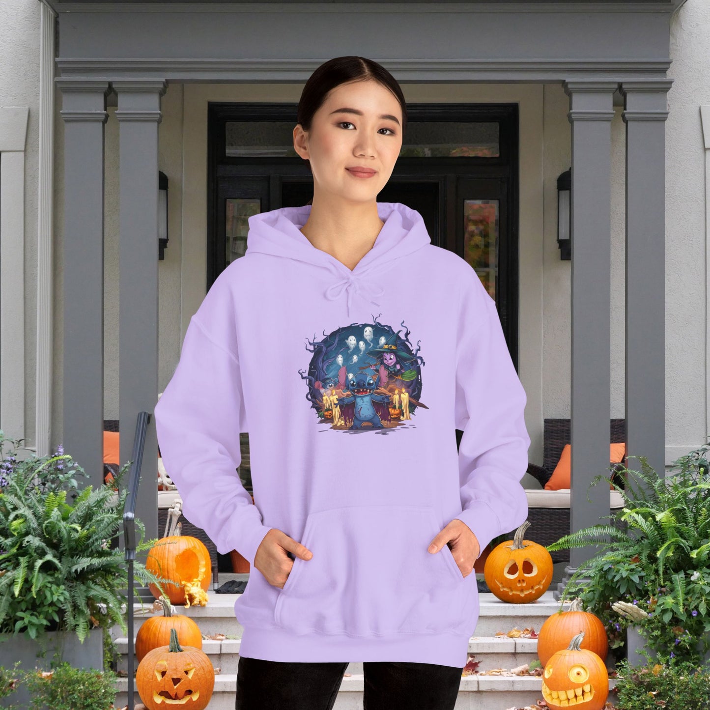Spooky Stitch Ghosts and Witch Heavy Blend™ Hooded Sweatshirt