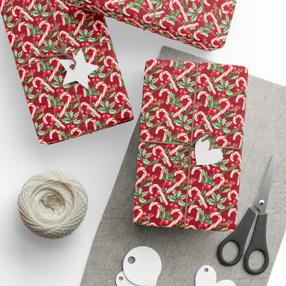 Holiday Cane Craze Wreaths Wrapping Paper