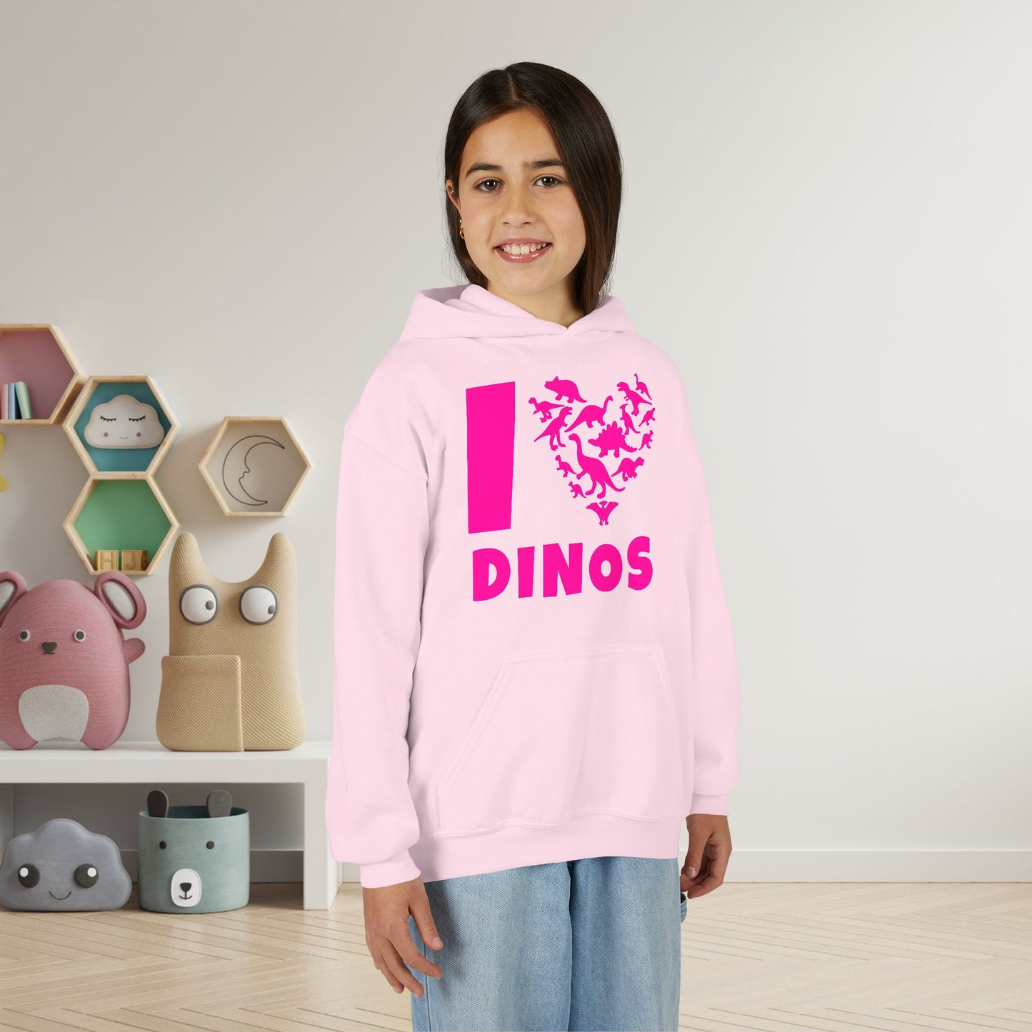 I Love Dinos (Dino Heart) Youth Heavy Blend Hoodie