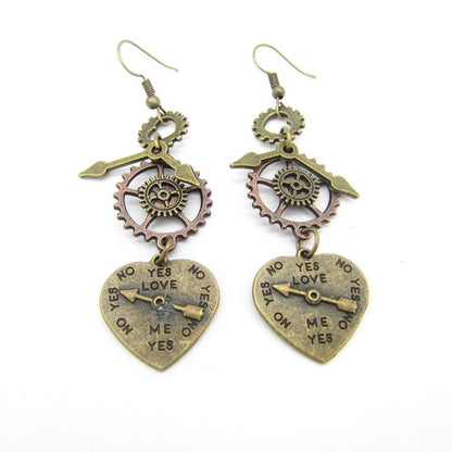 Mixed Gear Pointer Heart Steampunk Earrings