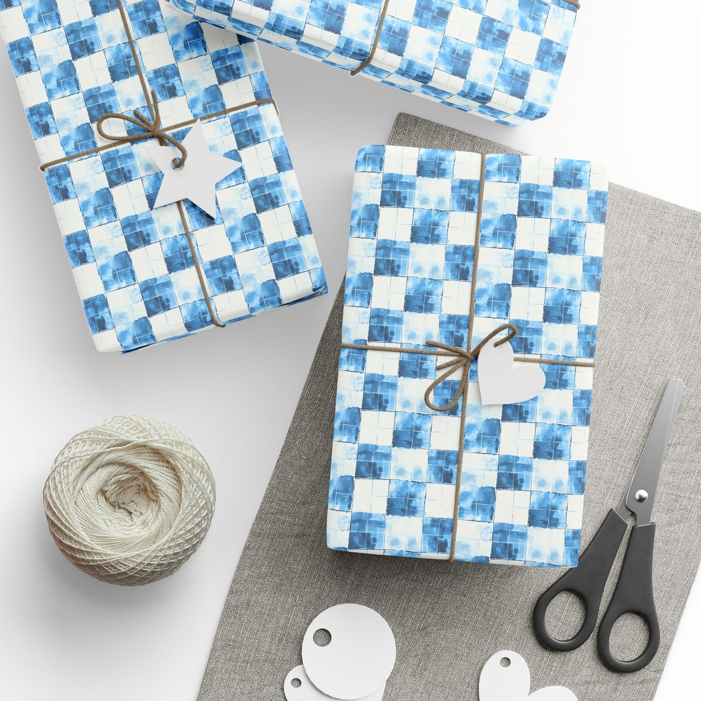 Cozy Blue Checkered Wrapping Paper