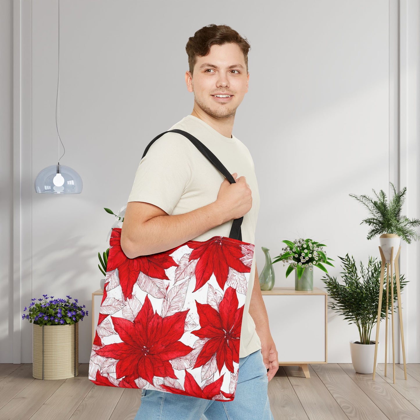 Crimson Poinsettia Sketch Canvas Tote Bag
