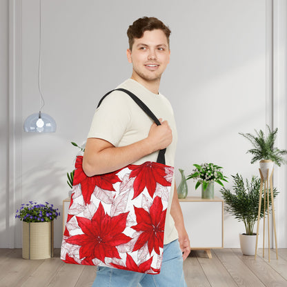 Crimson Poinsettia Sketch Canvas Tote Bag