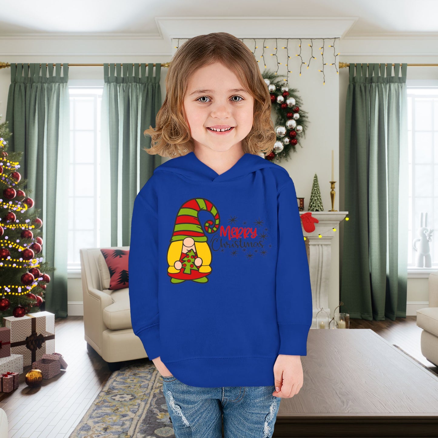 Merry Christmas Girl Gnome Toddler Pullover Fleece Hoodie