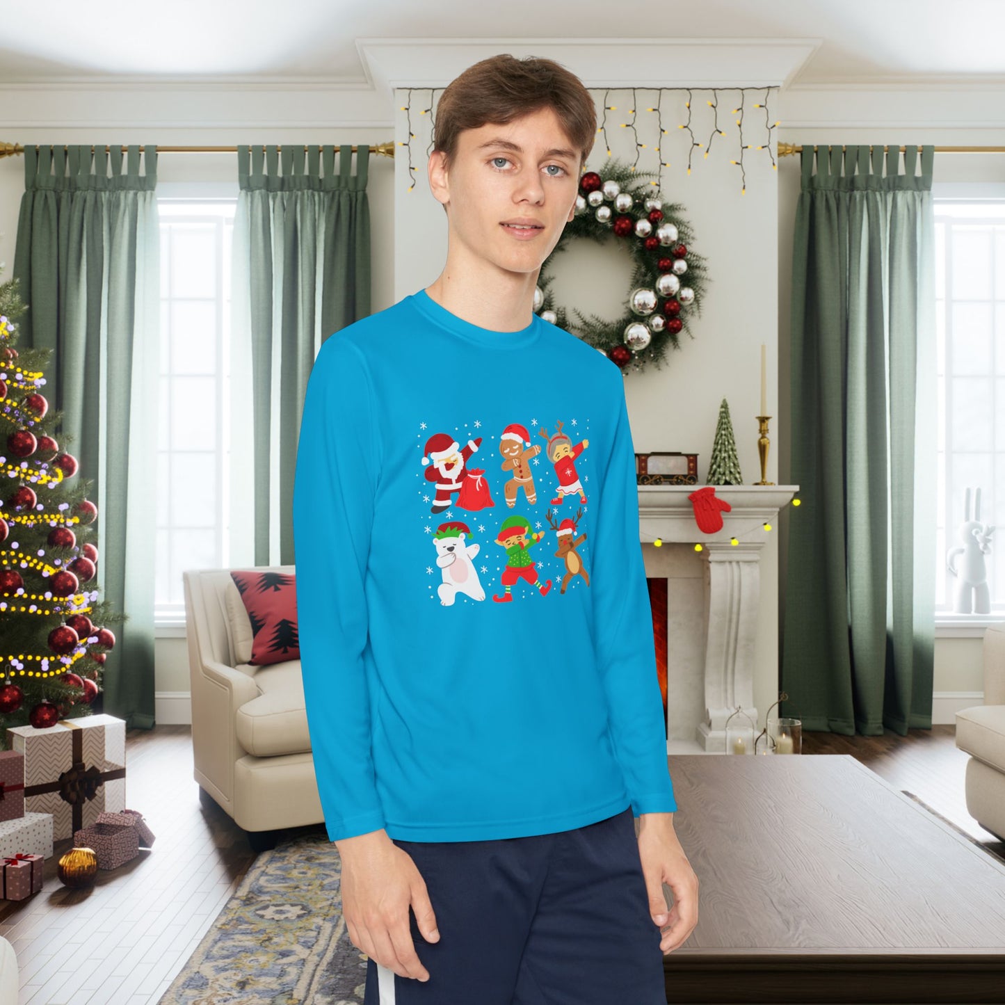 Dabbing Santa Crew Youth Long Sleeve Tee