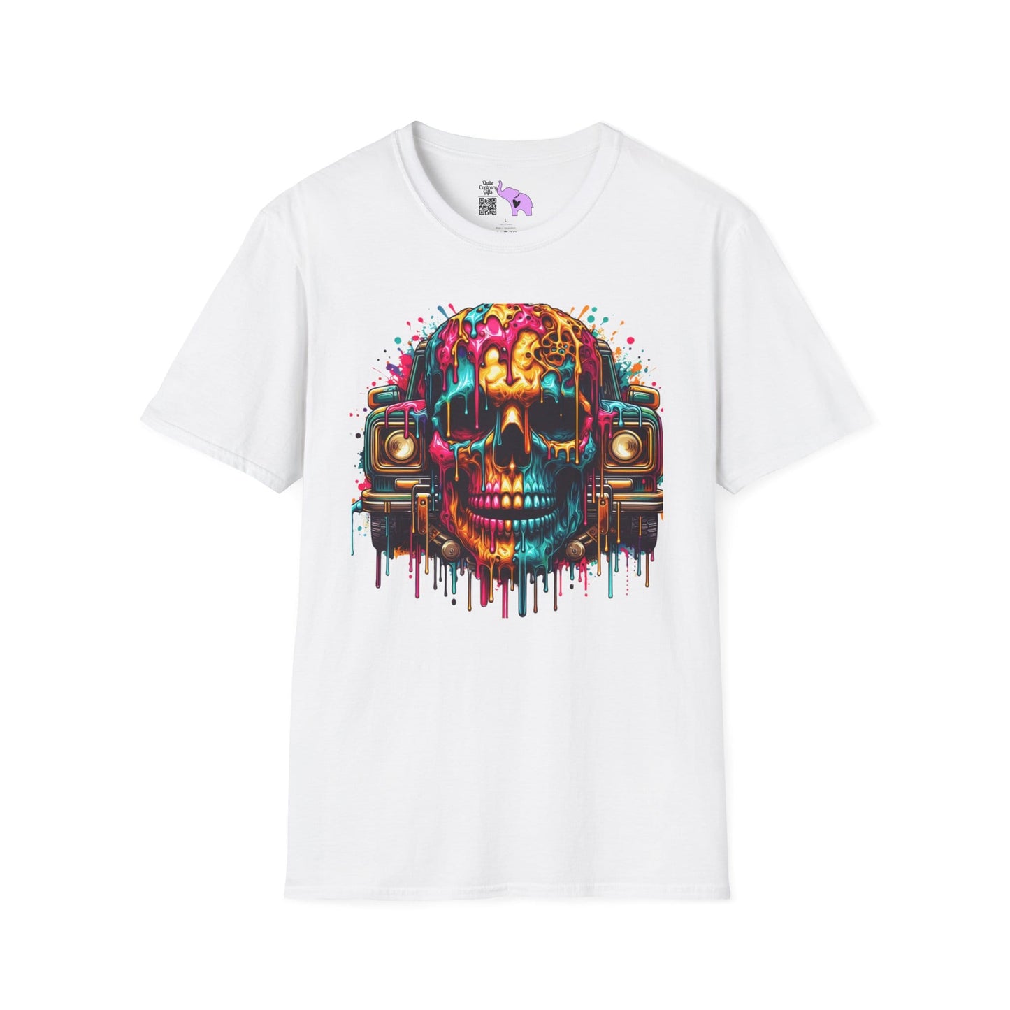 Colorful Skull & Car Adult T-shirt