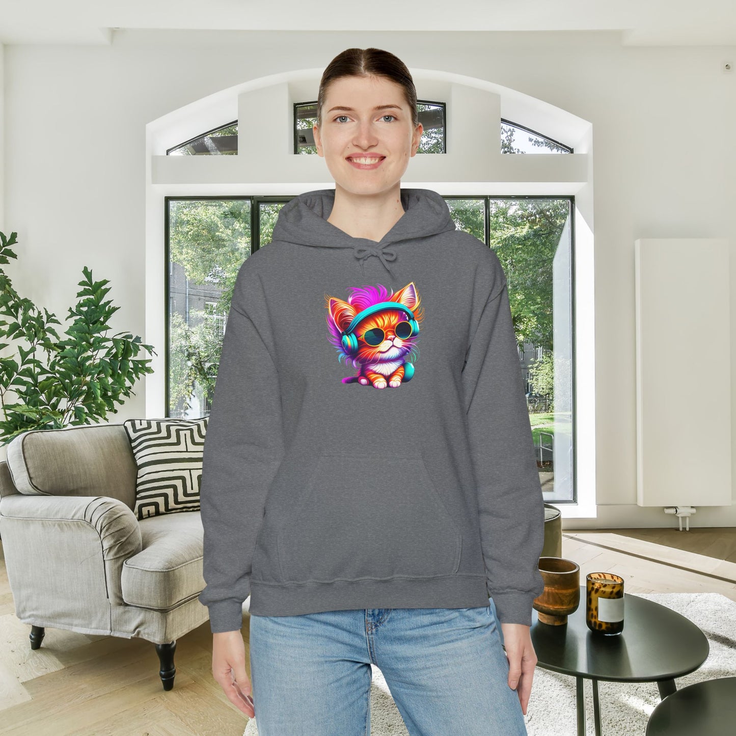 Cool Kitten w/Headphones Heavy Blend™ Hooded Sweatshirt