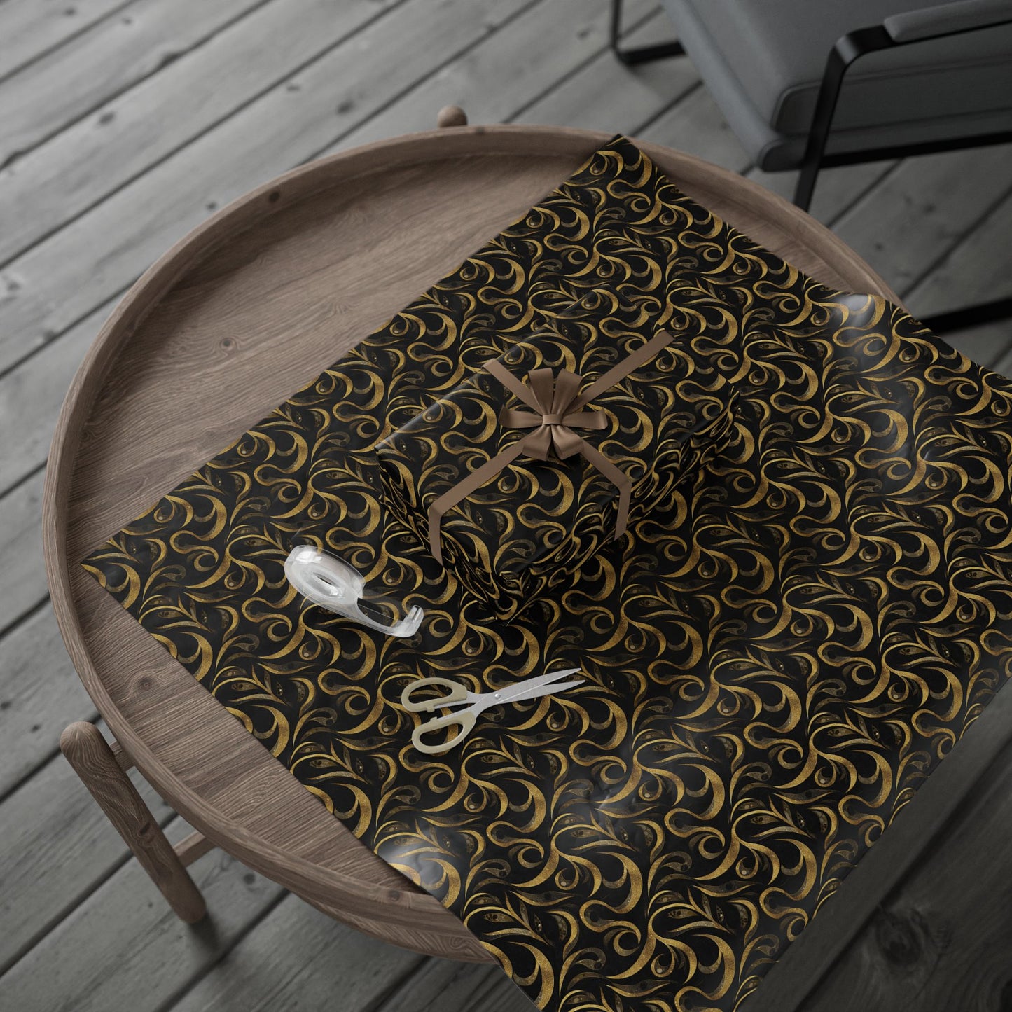 Golden Noir Swirl Wrapping Paper