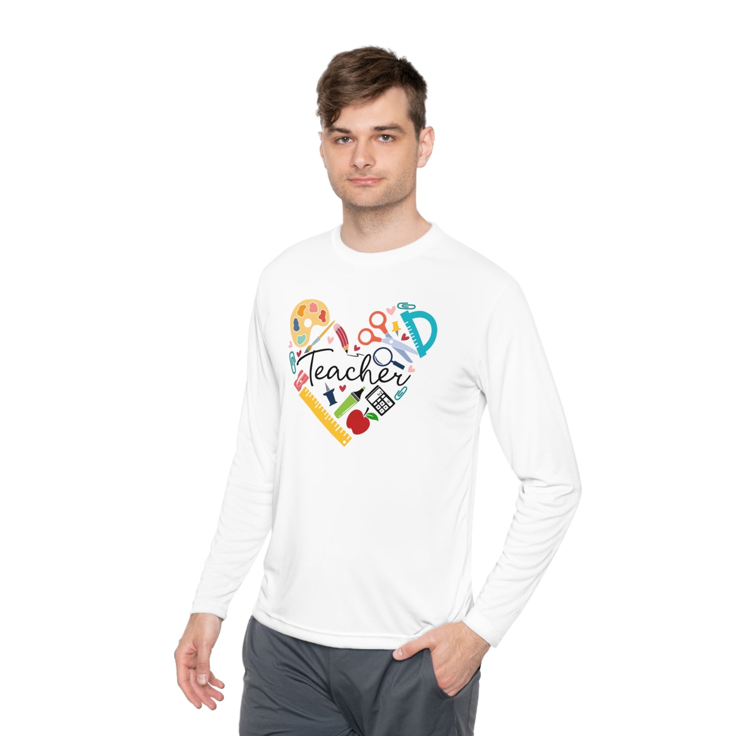 Teacher Supply Heart Adult Long Sleeve Tee