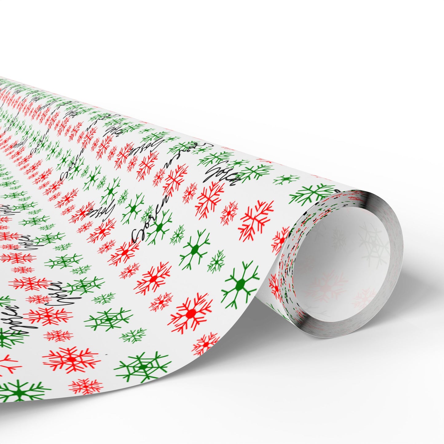 Red & Green Snowflakes Custom Name Wrapping Paper (Soren)