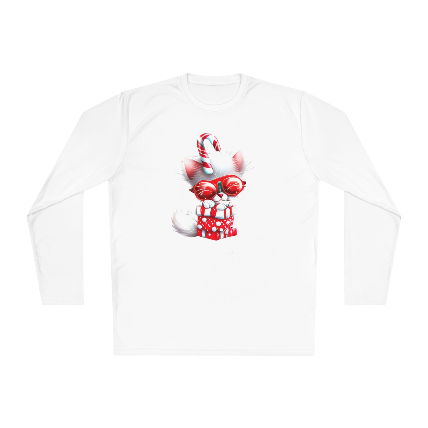 Candy Cane Kitten Adult Long Sleeve Tee