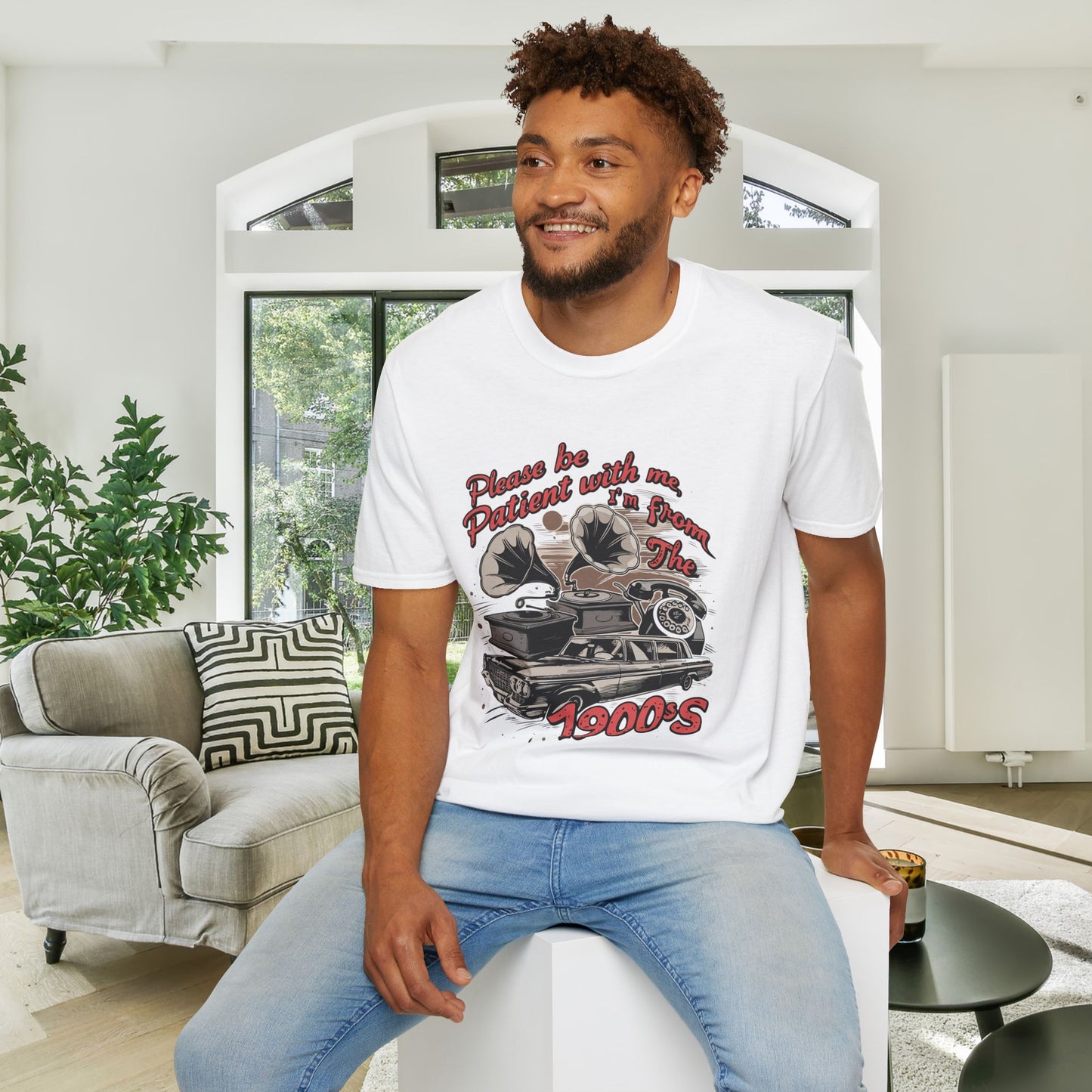 Please Be Patient With Me I'm From The 1900's (Classic Car, gramophone) Adult T-shirt