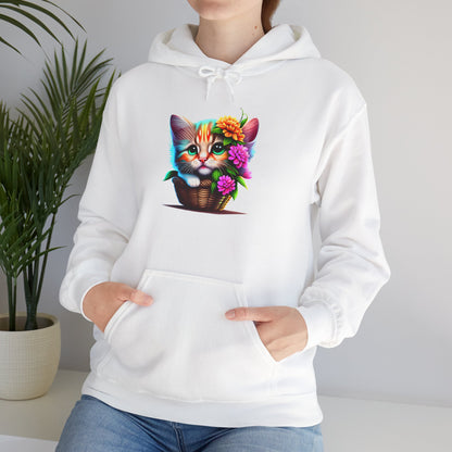 Cute Colorful Kitten in Flowers Heavy Blend™ Hooded Sweatshirt