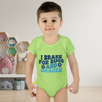 I Brake For Bugs and Snacks Infant Baby Rib Bodysuit