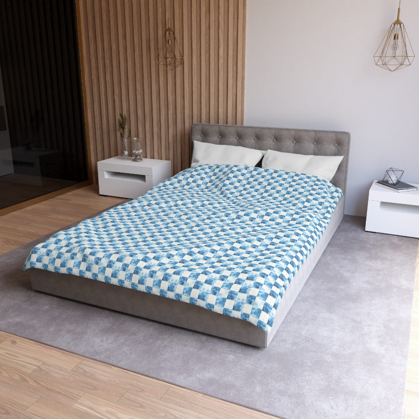 Cozy Blue Checkered Microfiber Duvet Cover