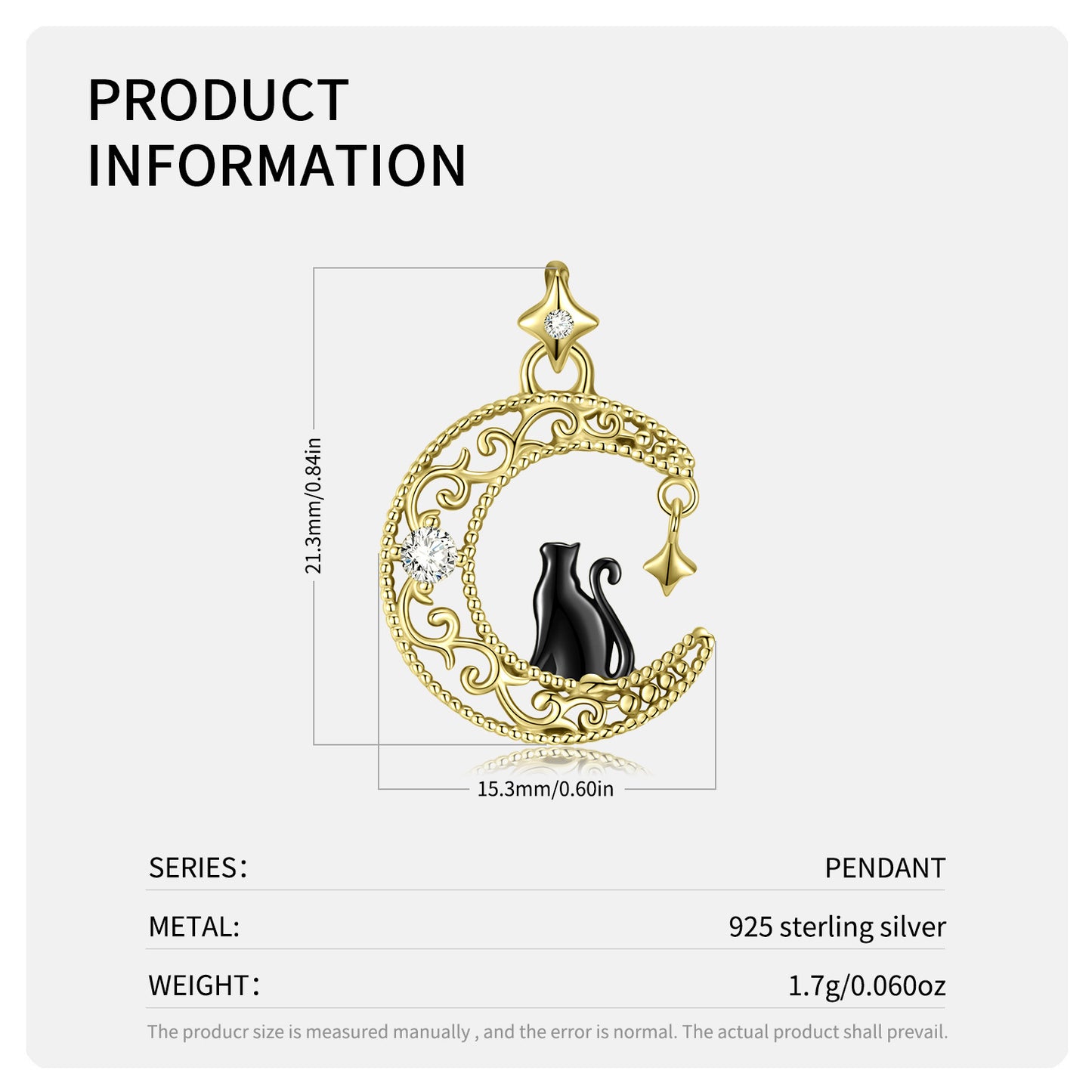 Black Cat in the Moon Sterling Silver Necklace