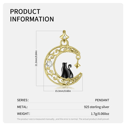 Black Cat in the Moon Sterling Silver Necklace