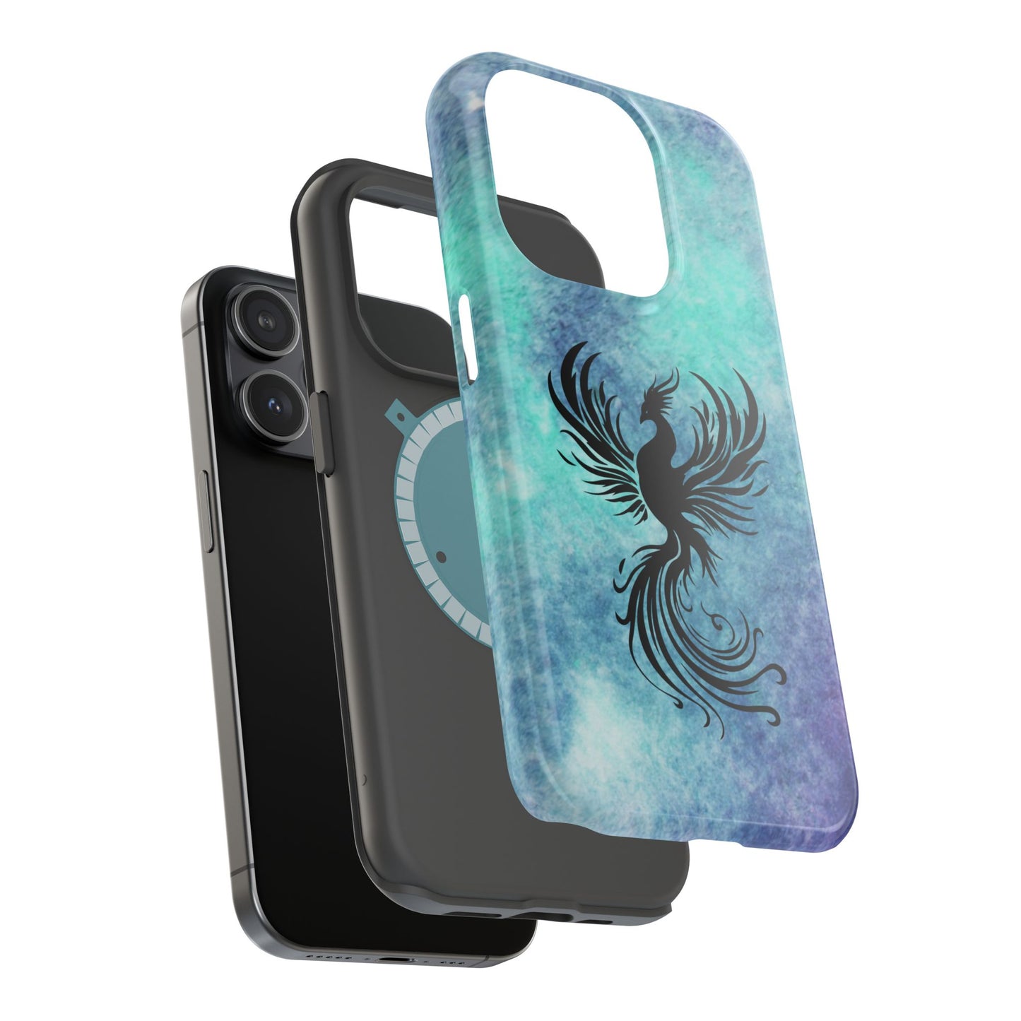 Phoenix Silhouette Over Teal Nebula MagSafe® Compatible Tough Case for iPhone