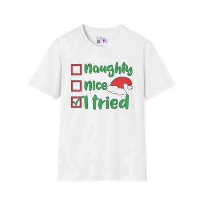 Naughty; Nice; I Tried Crew Adult T-shirt