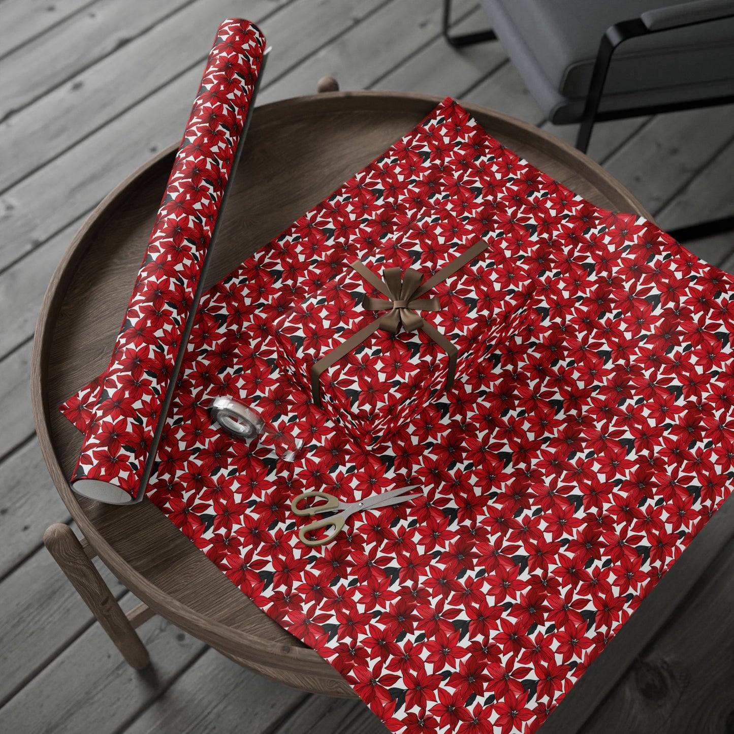 Inked Poinsettias Wrapping Paper