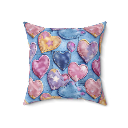 Color Pop Stitched Hearts Throw Pillow