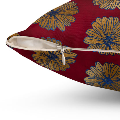 Majestic Crimson Daisies Throw Pillow