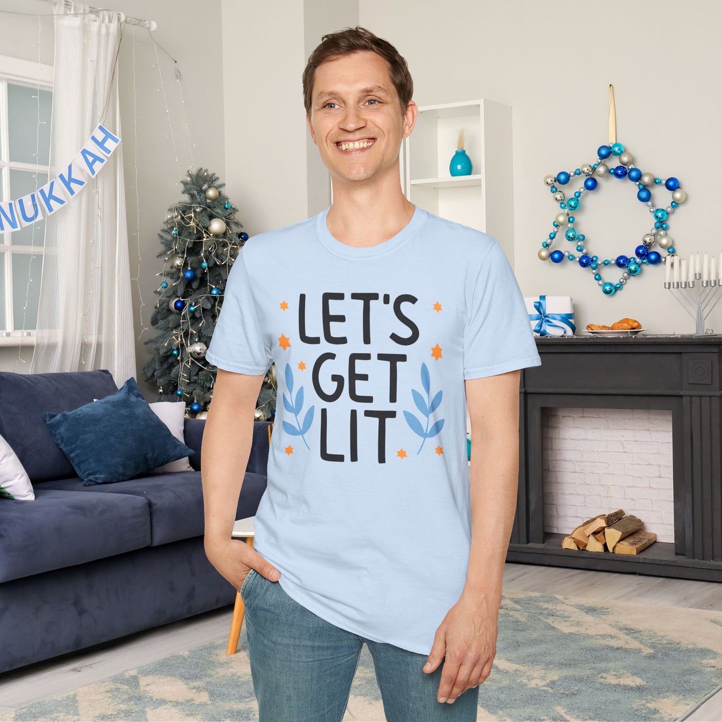 Hanukkah Let's Get Lit Adult T-shirt