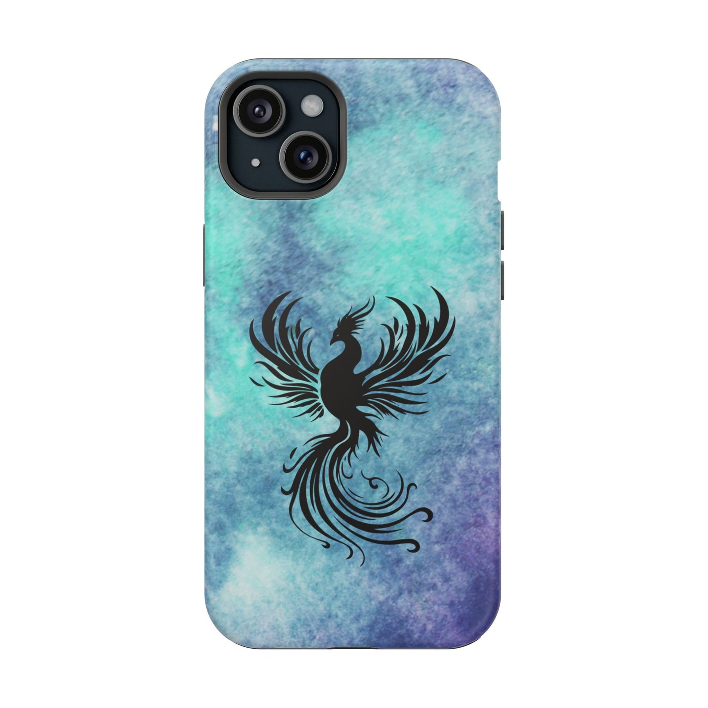 Phoenix Silhouette Over Teal Nebula MagSafe® Compatible Tough Case for iPhone