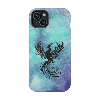 Phoenix Silhouette Over Teal Nebula MagSafe® Compatible Tough Case for iPhone