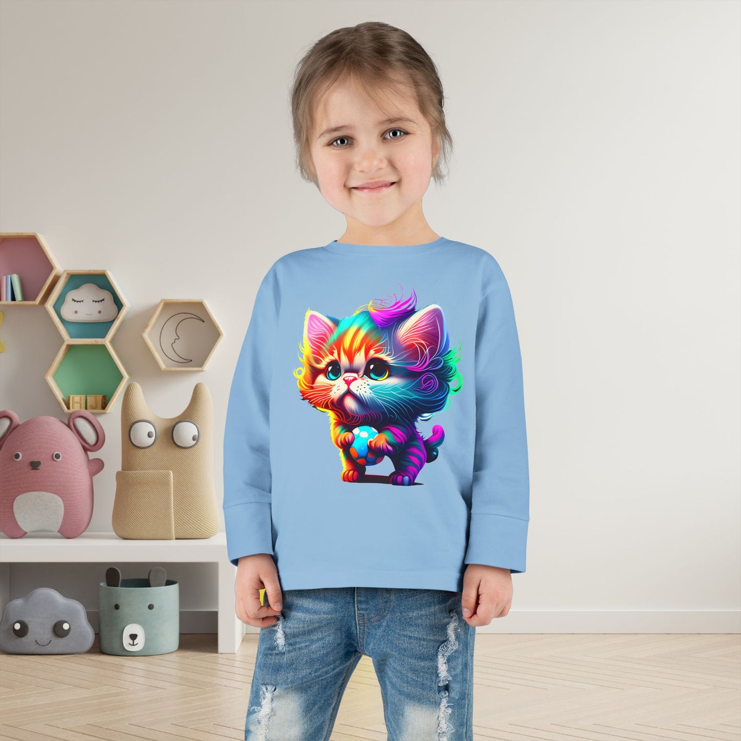 Cute Colorful Kitten Toddler Long Sleeve Tee