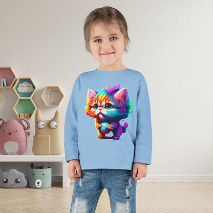 Cute Colorful Kitten Toddler Long Sleeve Tee