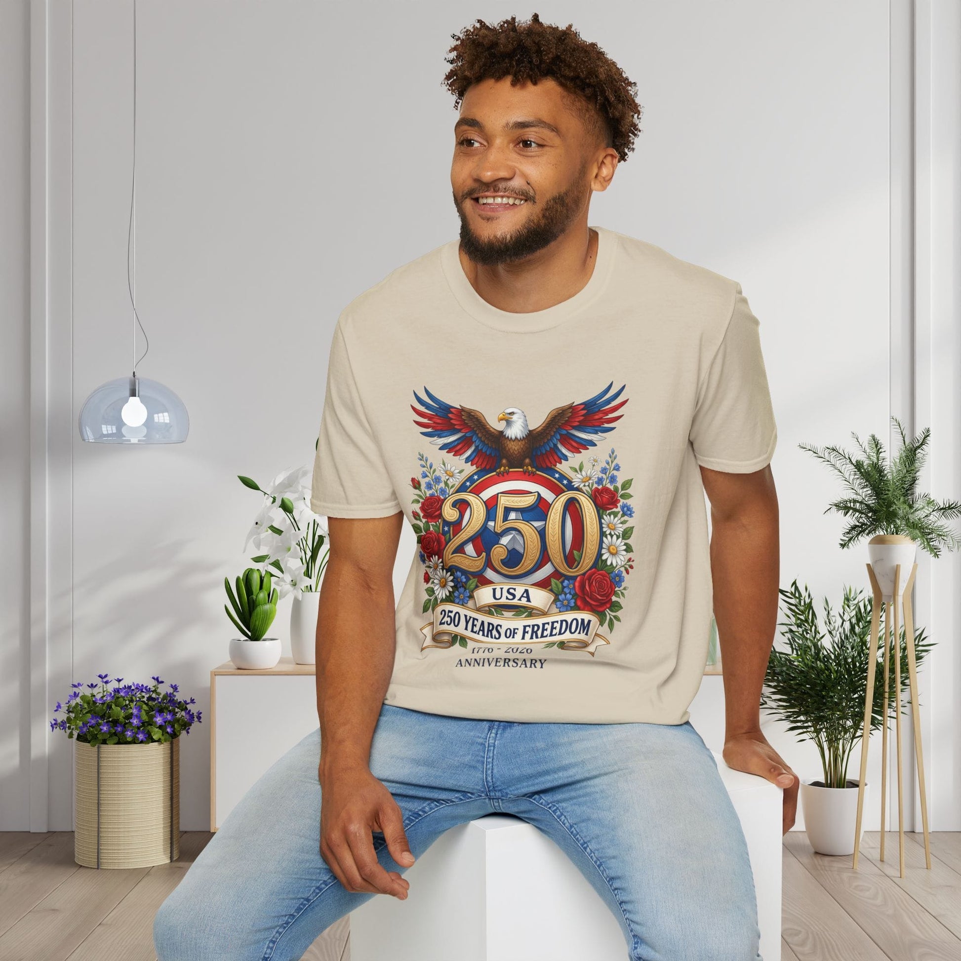 Bald Eagle & Flowers 250 Years of Freedom 1776-2026 Anniversary Adult T-shirt