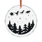 Santa Sleigh with Dinosaurs Silhouette Glass Ornament