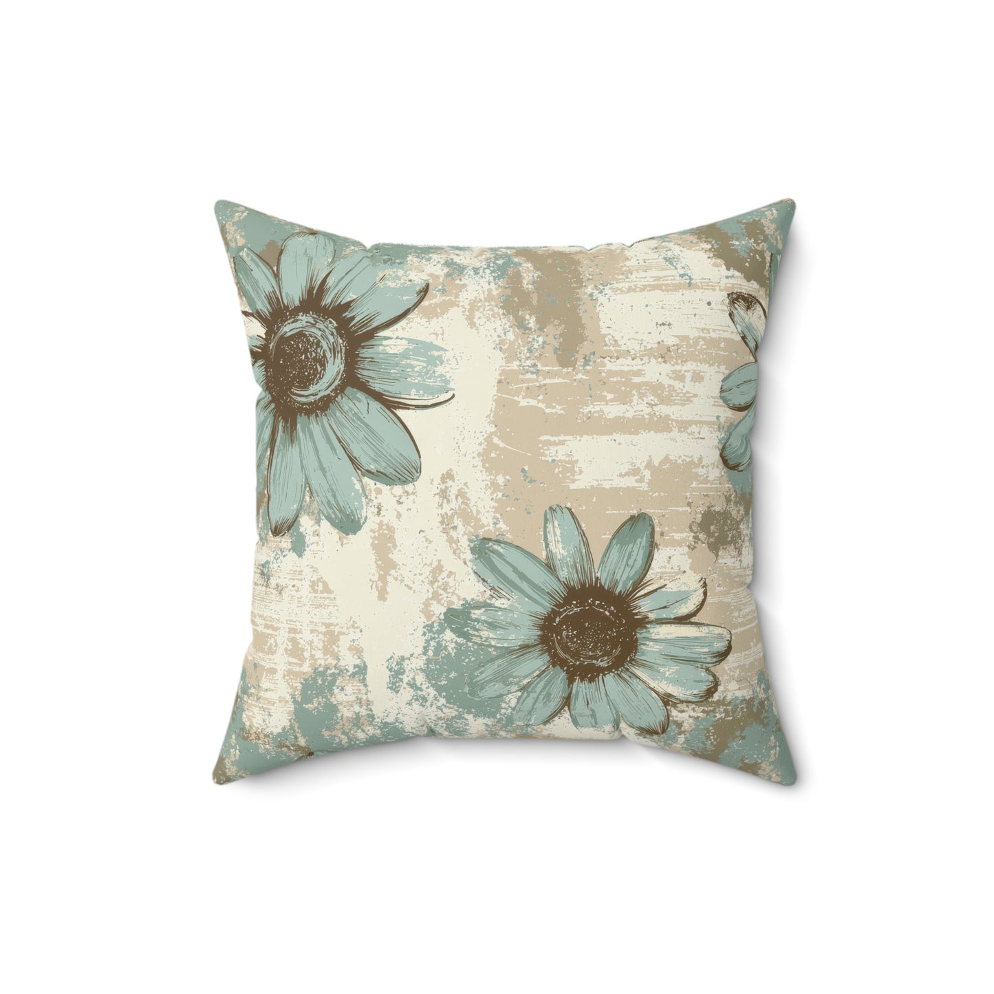 Rustic Teal Daisy Throw Pillow