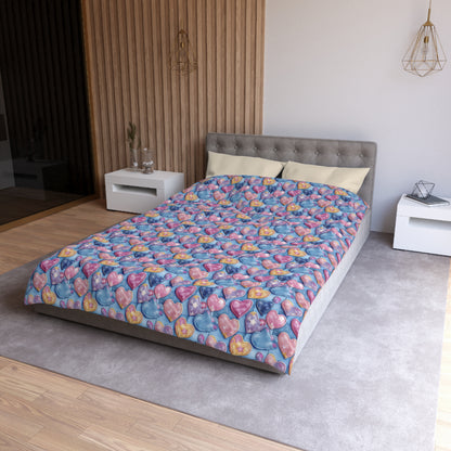 Color Pop Stitched Hearts Duvet Bedding Set