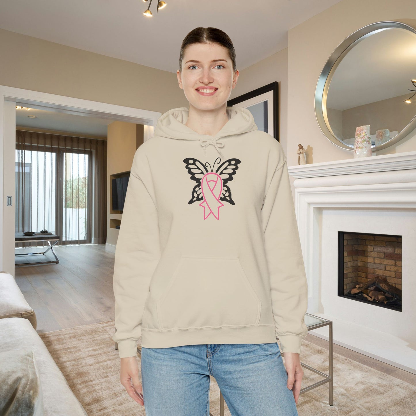 Butterfly Pink Support Ribbon Adult Heavy Blend™ Hoodie