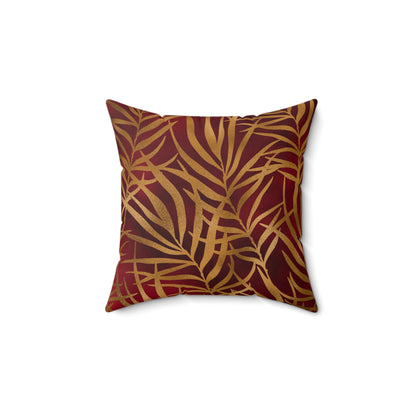 Crimson Palm Veil Throw Pillow