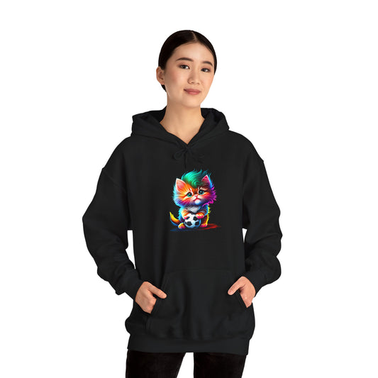 Cute Colorful Kitten w/Soccer Ball Heavy Blend™ Hooded Sweatshirt