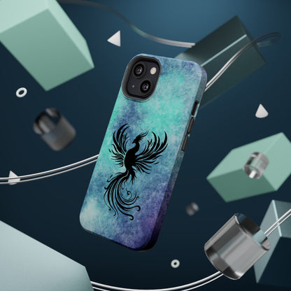 Phoenix Silhouette Over Teal Nebula MagSafe® Compatible Tough Case for iPhone