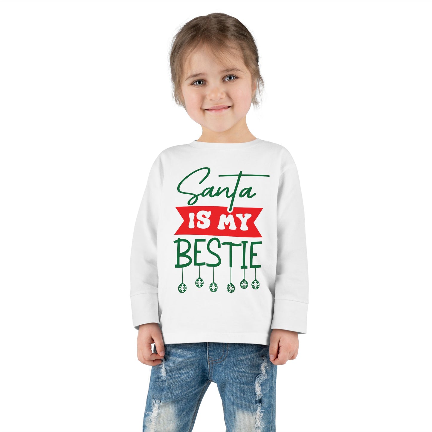 Santa Is My Bestie Toddler Long Sleeve Tee