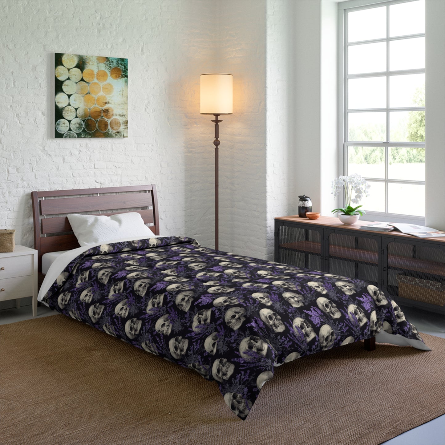 Midnight Lavender Skulls Comforter