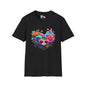 Colorful Flowers/Heart Kitten Adult T-shirt