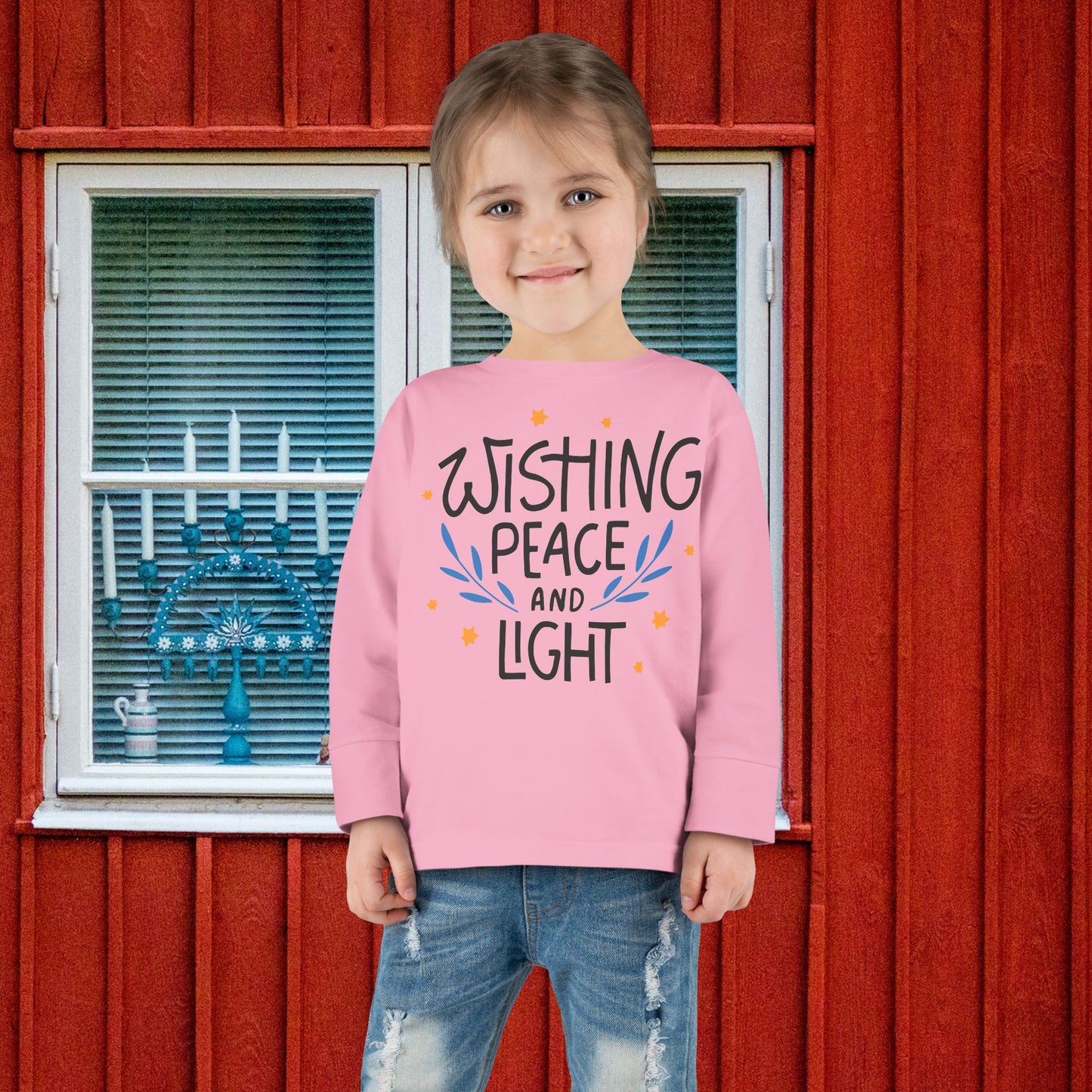 Hanukkah Wishing Peace & Light 3 Toddler Long Sleeve Tee