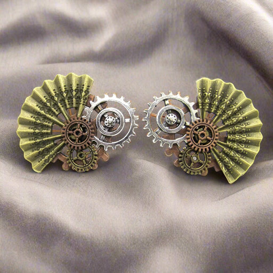 Steampunk Sector Gear Stud Earrings