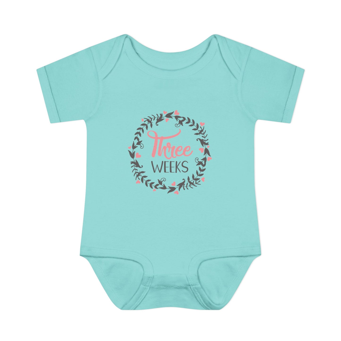 Pink Milestone Wreath Onesie-Three Weeks