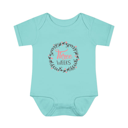Pink Milestone Wreath Onesie-Three Weeks