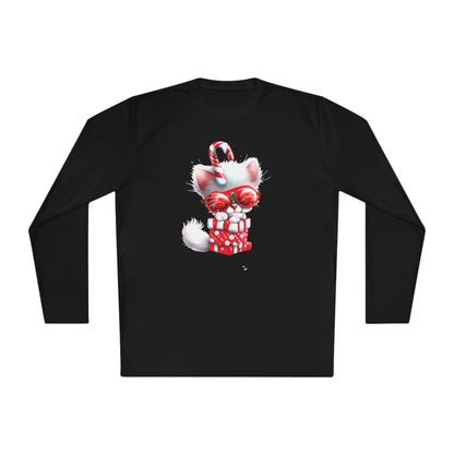 Candy Cane Kitten Adult Long Sleeve Tee