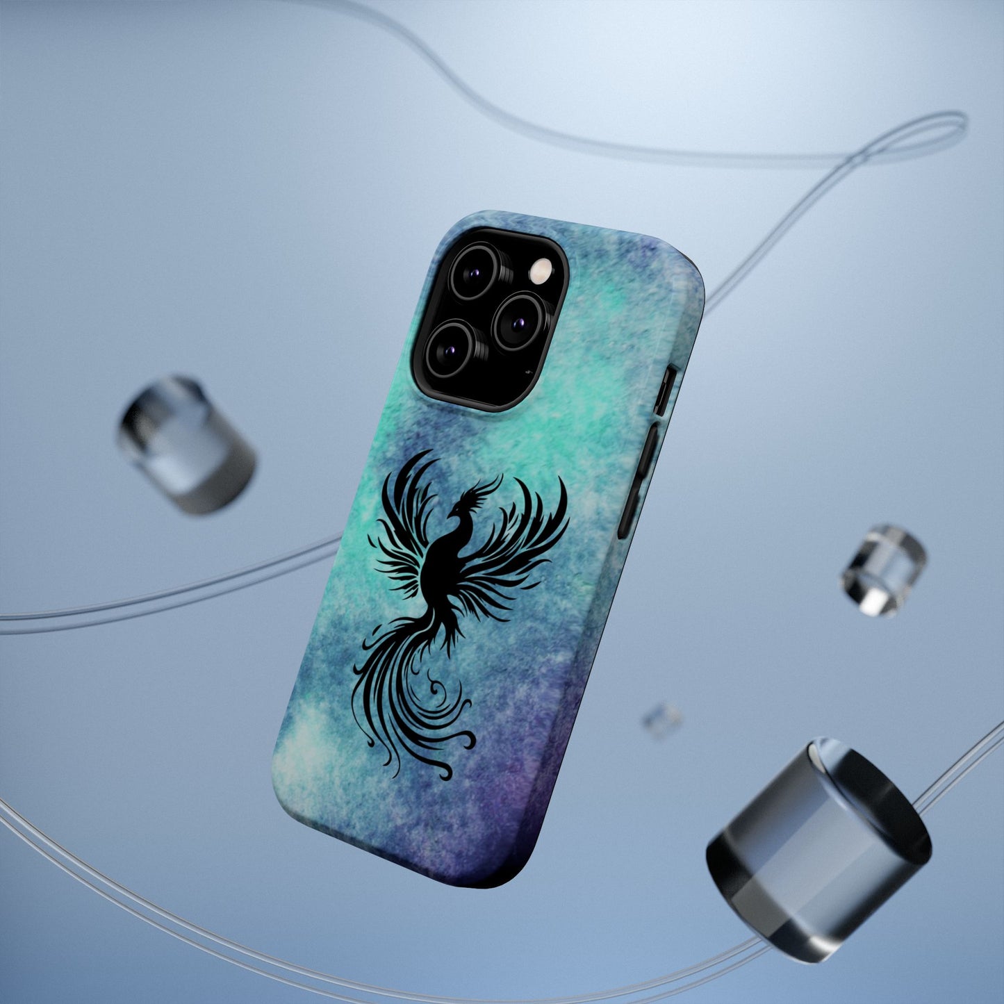 Phoenix Silhouette Over Teal Nebula MagSafe® Compatible Tough Case for iPhone