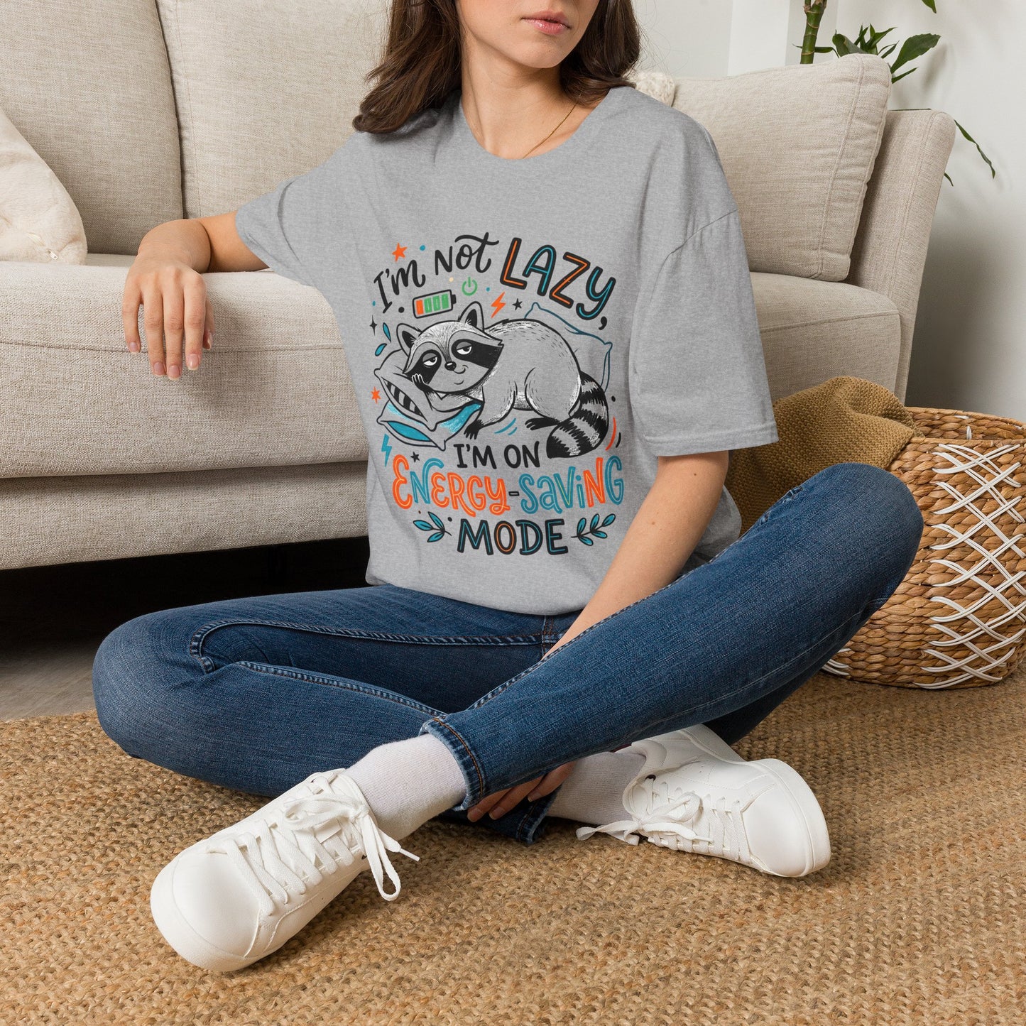 ""I'm Not Lazy,""I'm On Energy Saving Mode (Racoon) Adult T-shirt